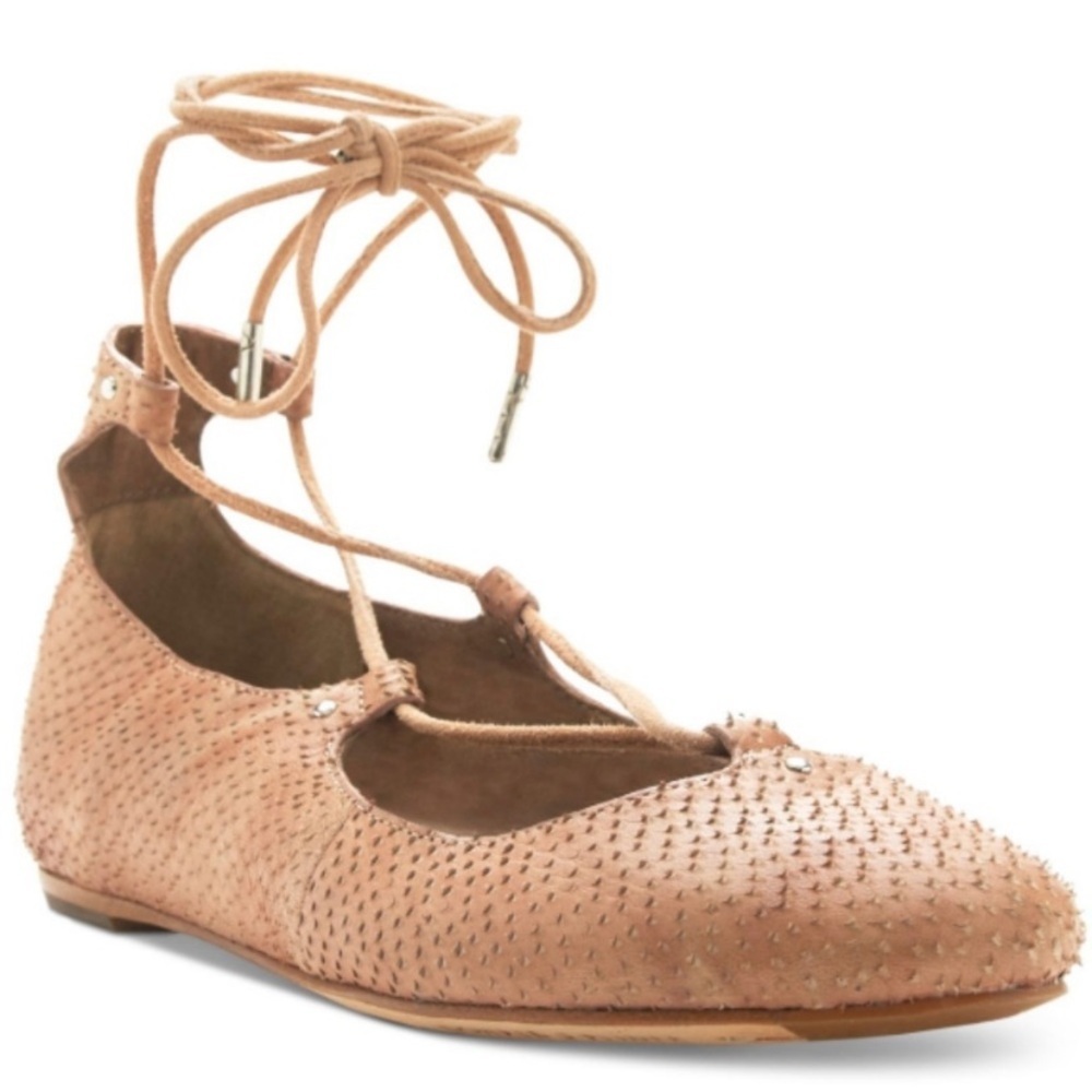 Donald J. Pliner Paix Tan Lace-Up Flats With Textured Leather